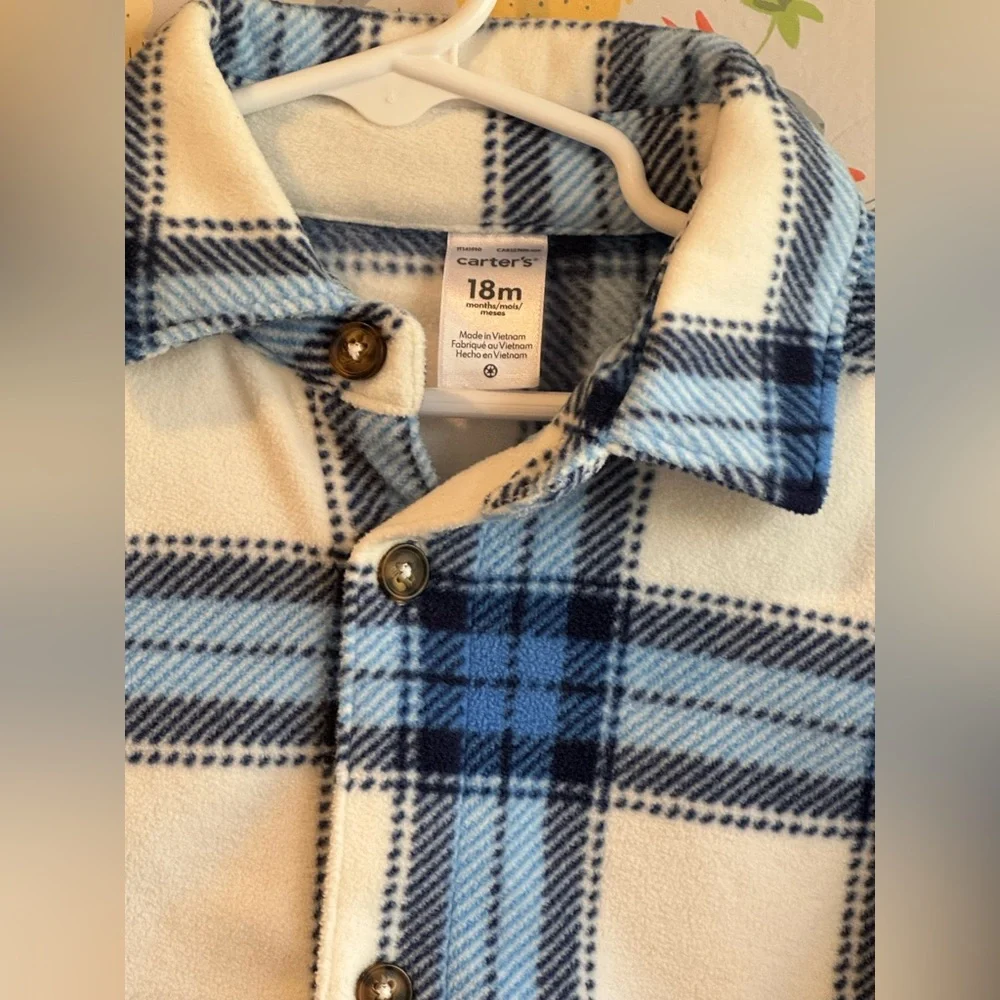 Carters 18 Month Blue Plaid Fleece Cozy Shacket (Shirt/Jacket) - BNWT